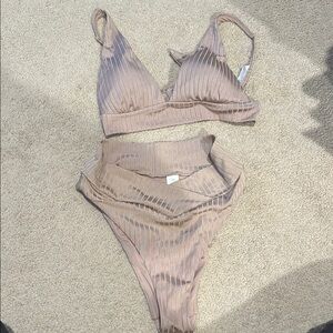 Aerie Ribbed Tan Bikini Set
